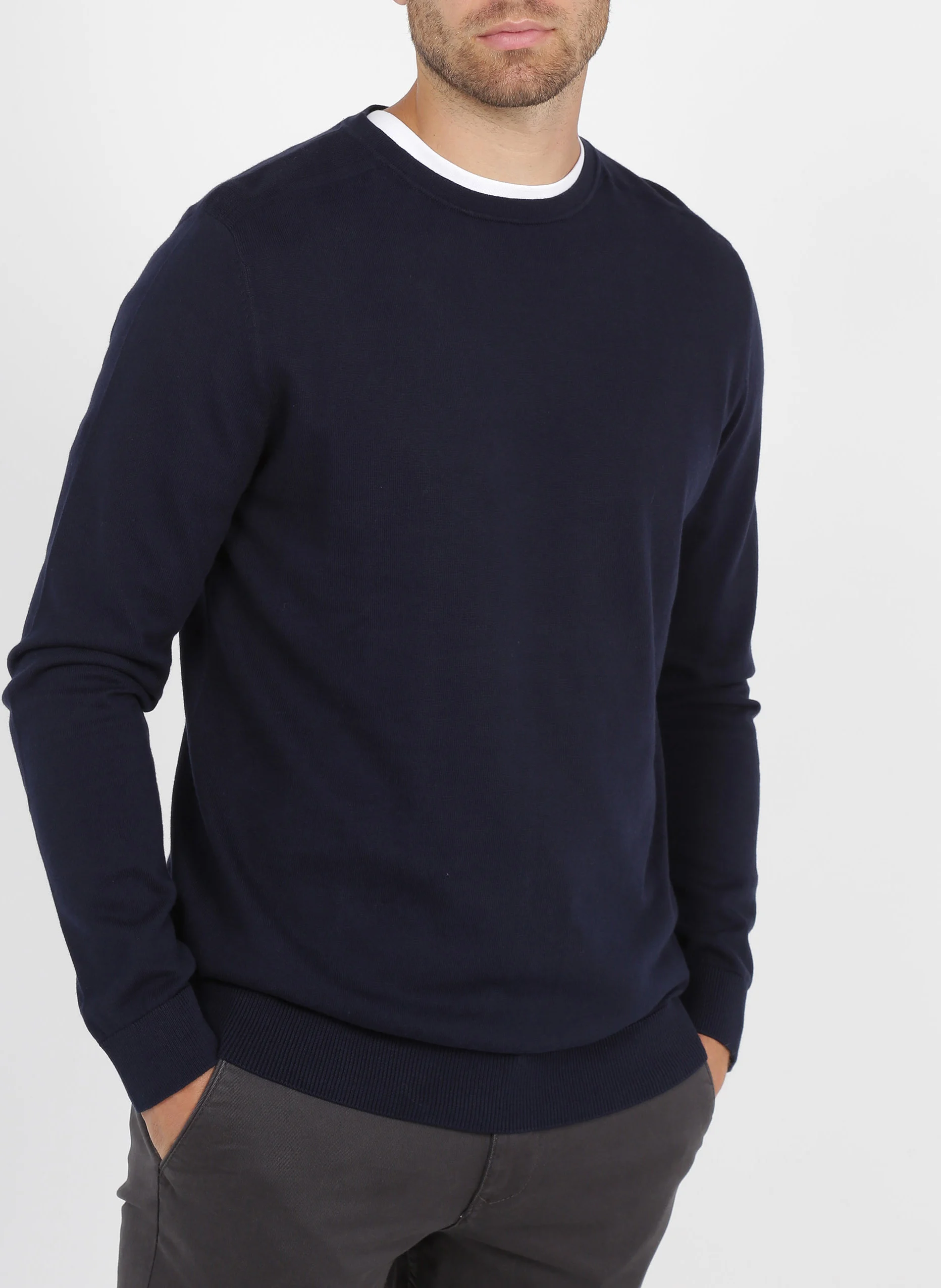 Pull col rond regular-fit en coton | Bleu