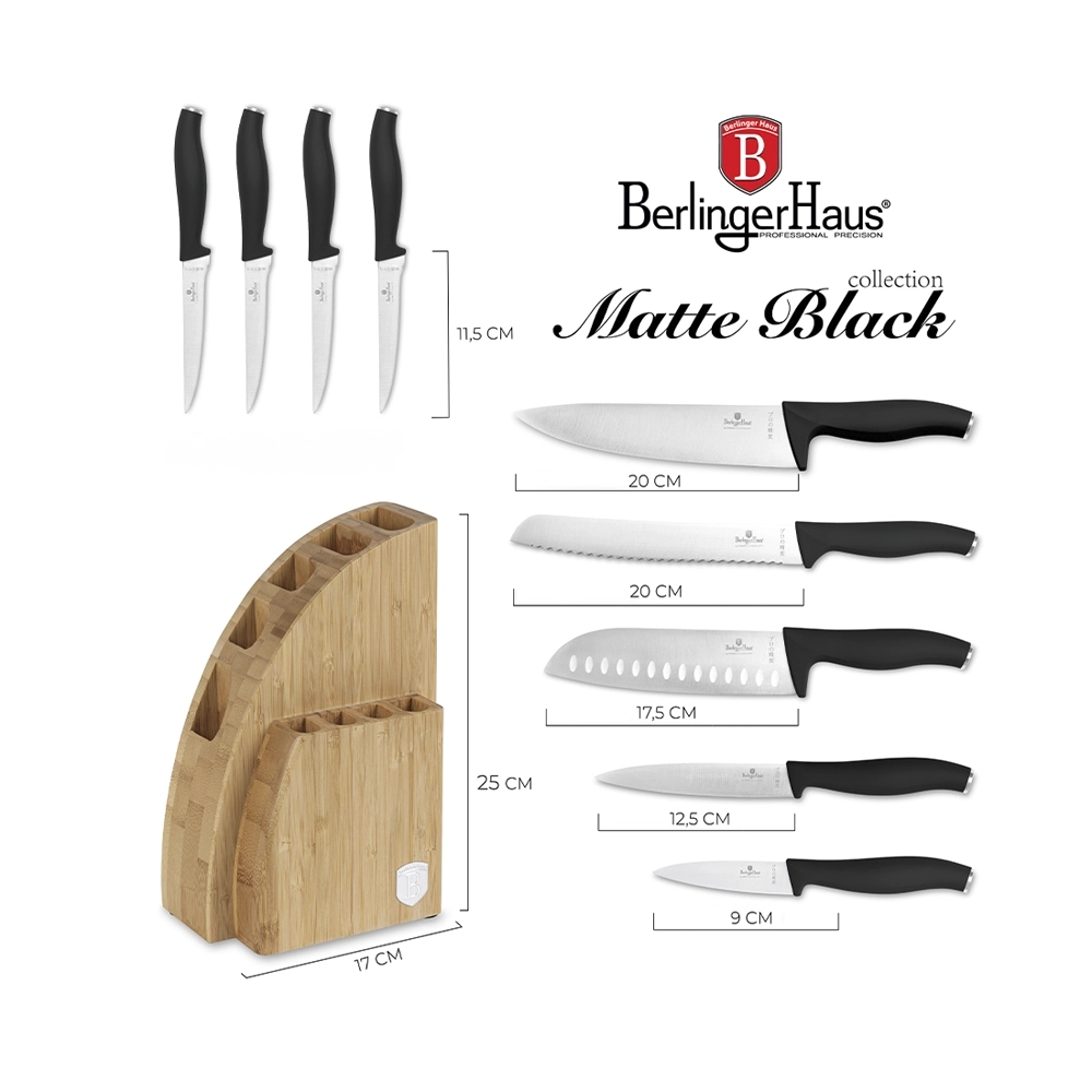 Berlinger Haus 10-teiliges Messerset mit Bambus Messerblock Black Silver Collection