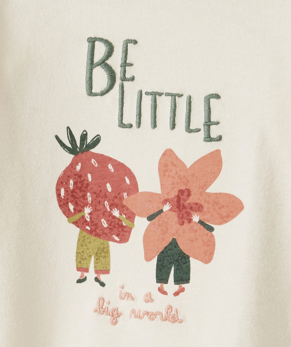 T-SHIRT EN COTON BIOLOGIQUE ÉCRU AVEC MESSAGE BÉBÉ FILLE