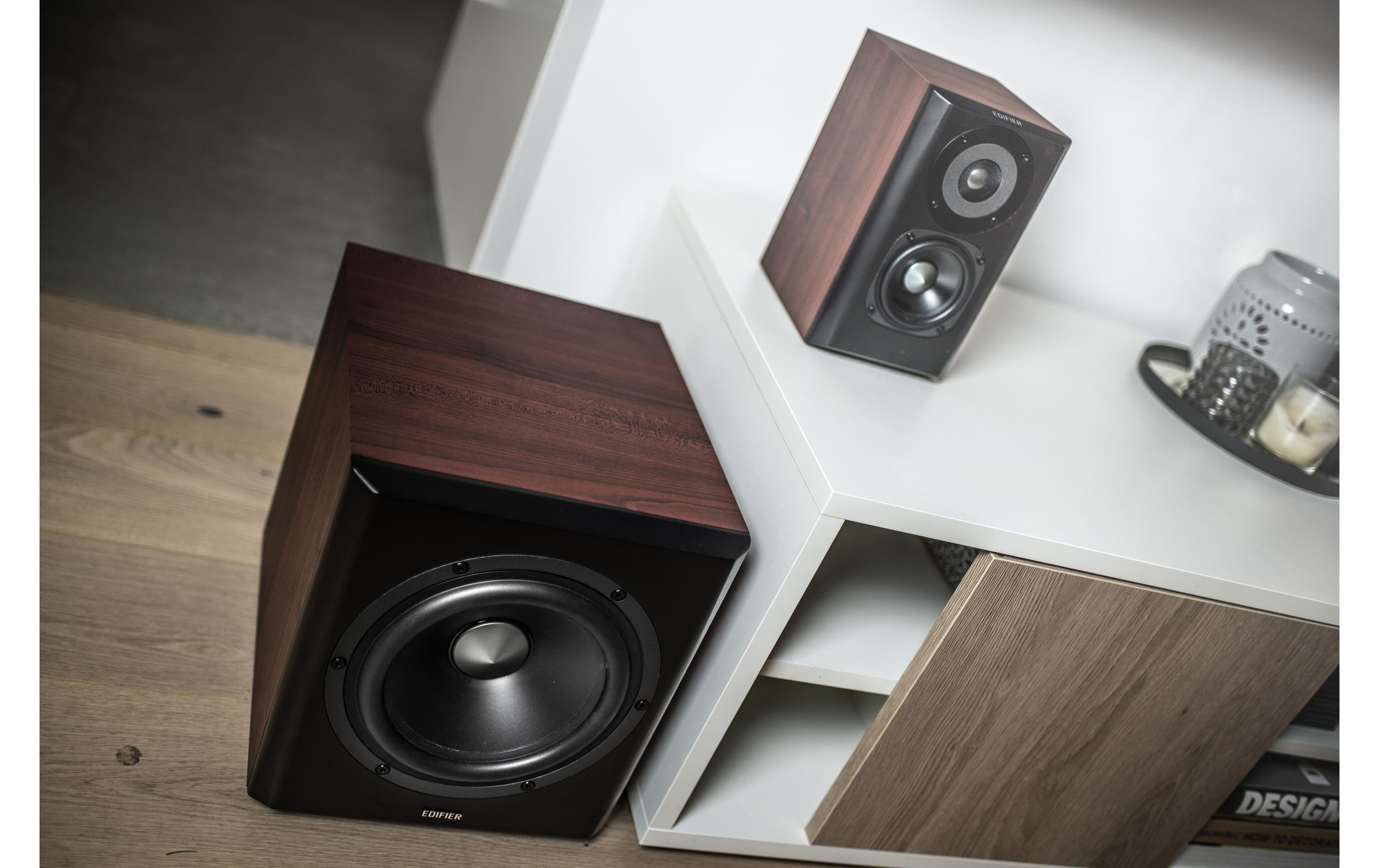 Regallautsprecher Paar S350DB mit Subwoofer Braun<br>Aktive 2.1 Lautsprecher mit Subwoofer und Bluetooth