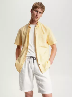 Camisa Oxford de manga curta com tingimento natural