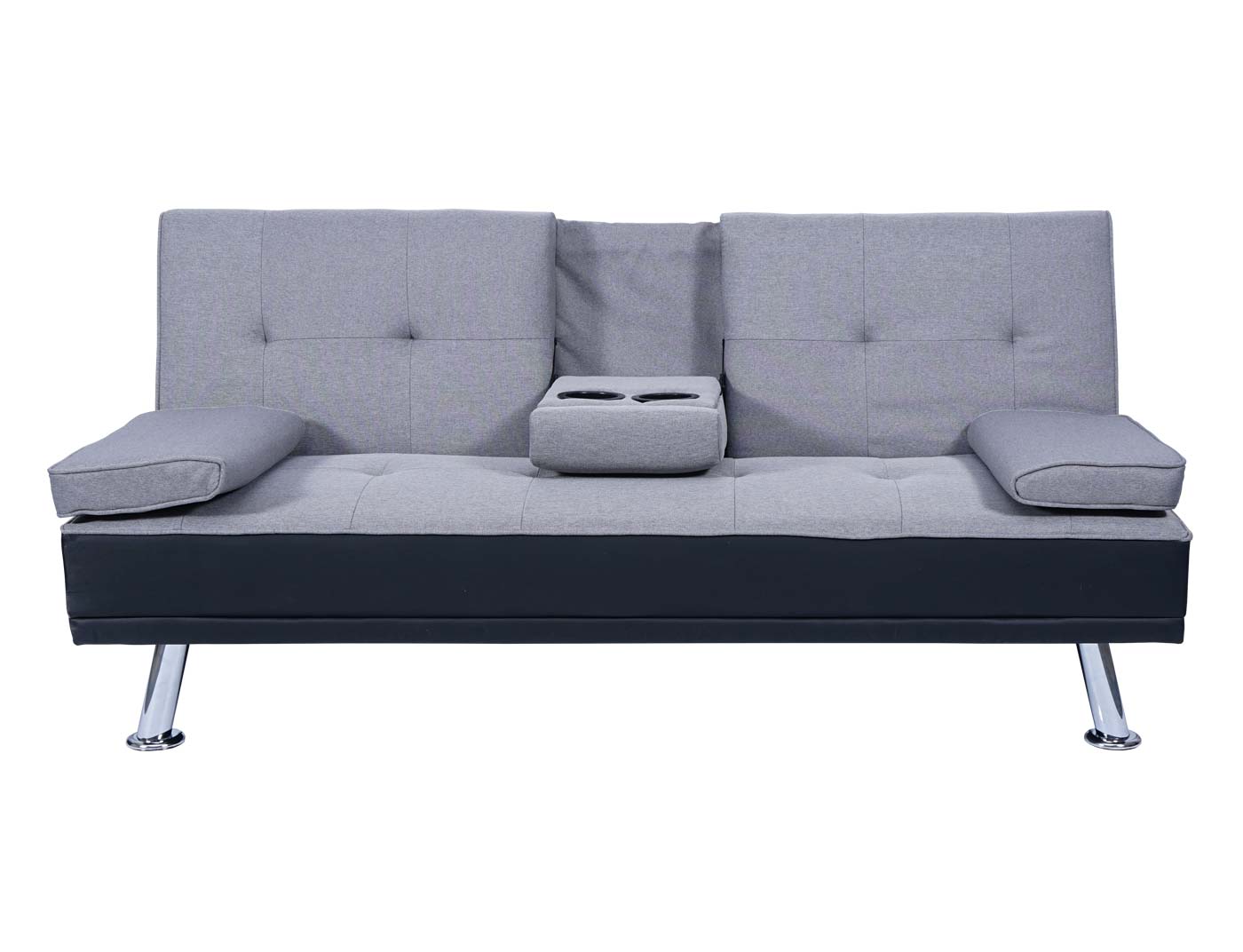 3er-Sofa MCW-F60, Couch Schlafsofa Gästebett, Tassenhalter verstellbar 97x166cm ~ Kunstleder/Textil, schwarz/hellgrau