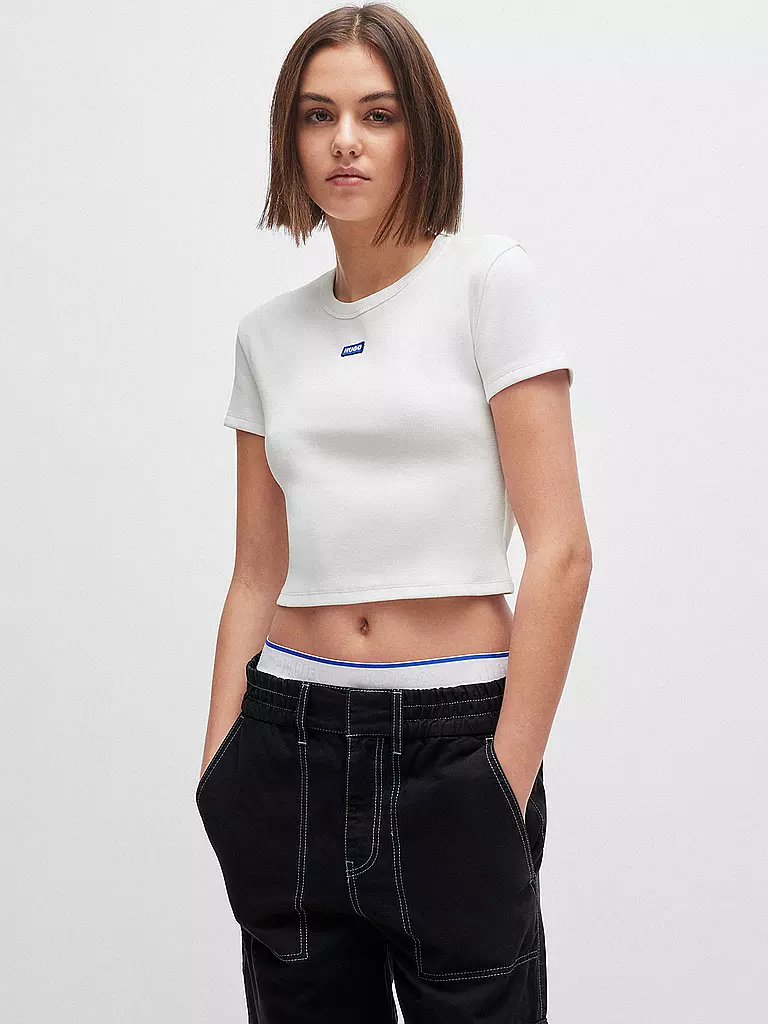 HUGO T-Shirt Cropped Fit weiss