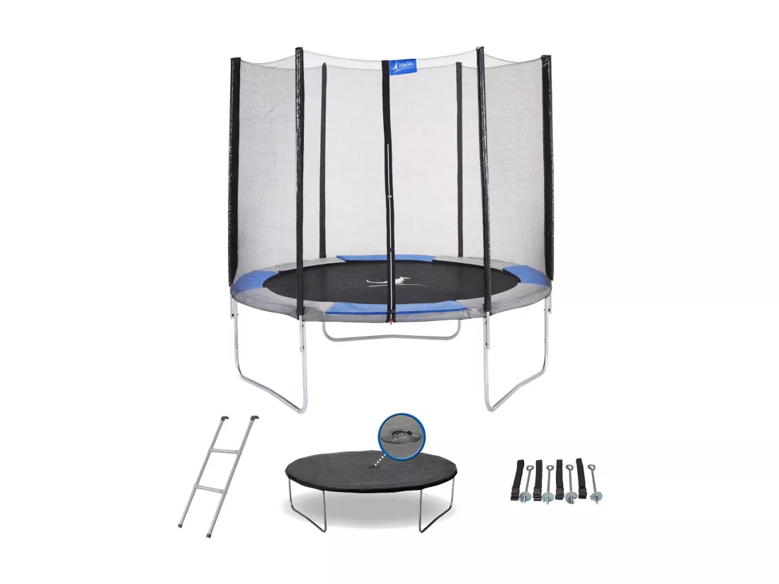 Kangui - Trampoline rond Ø250cm avec filet, échelle, bâche et kit d'ancrage- RALLI 250