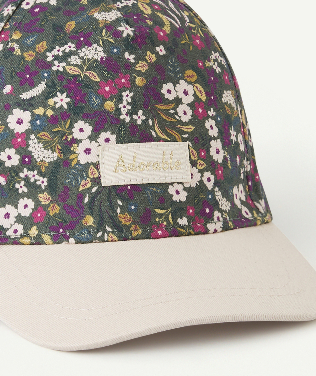 CASQUETTE BÉBÉ FILLE ROSE ET VERT IMPRIMÉ FLEURI