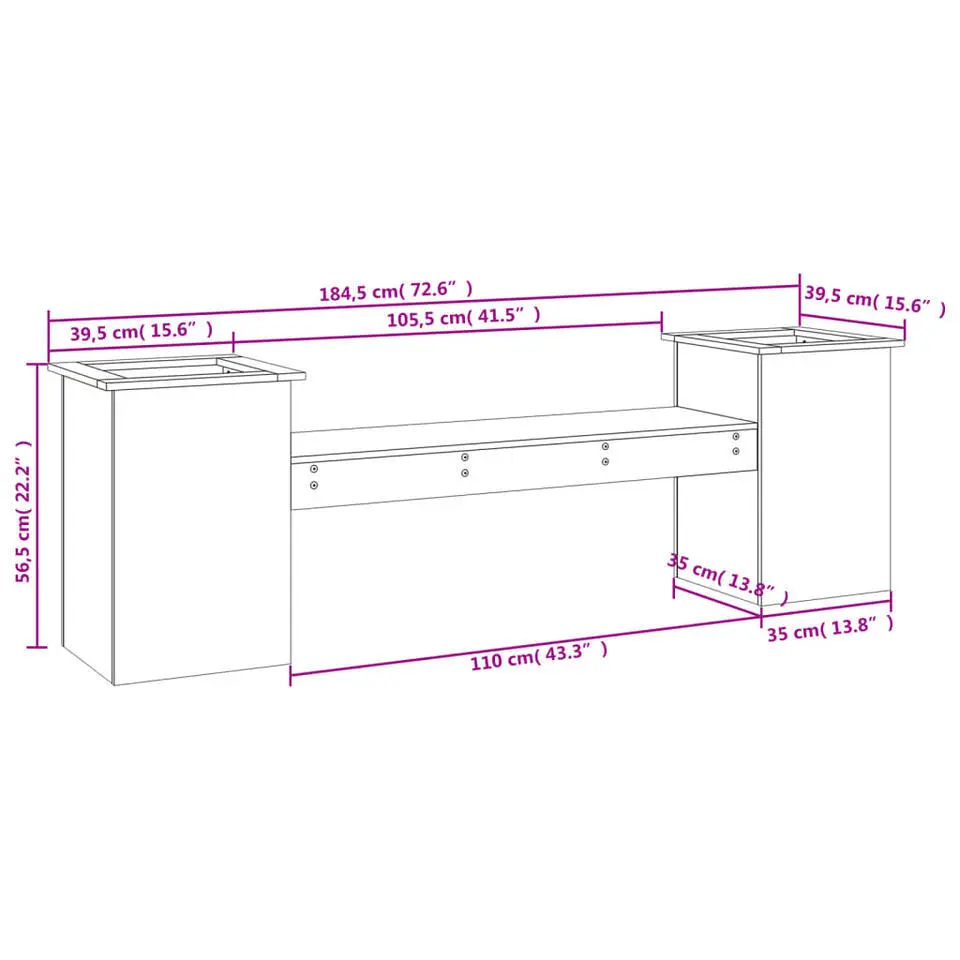vidaXL -Tuinbank met plantenbakken - Naturel - Grenenhout - 184.5x39.5x56.5 cm