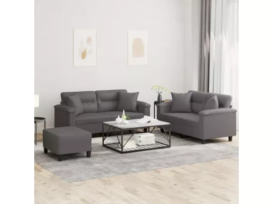 Ensemble de canapés 3 pcs avec coussins gris similicuir
