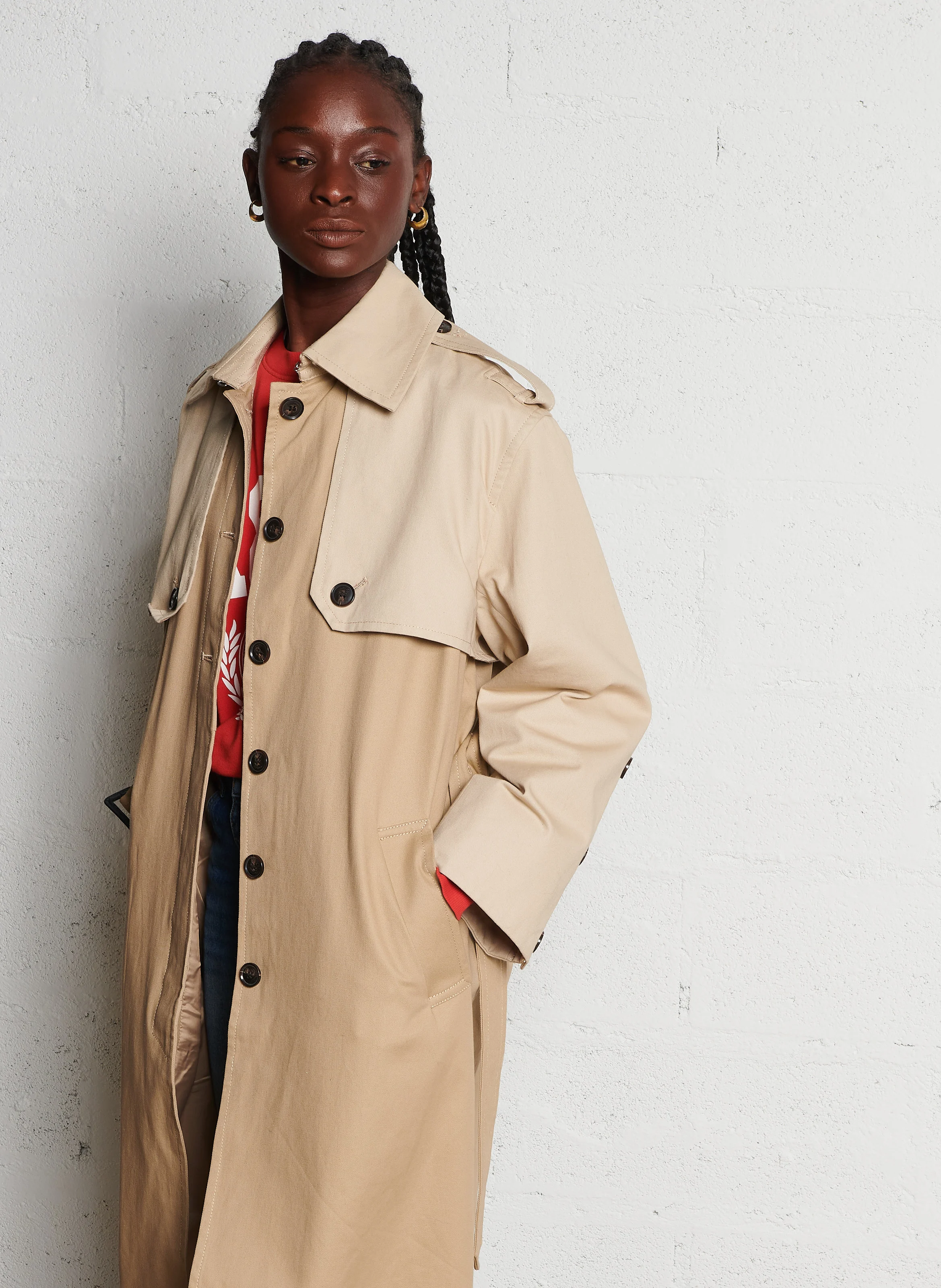 POLAR - Trench col classique droit en coton | Beige