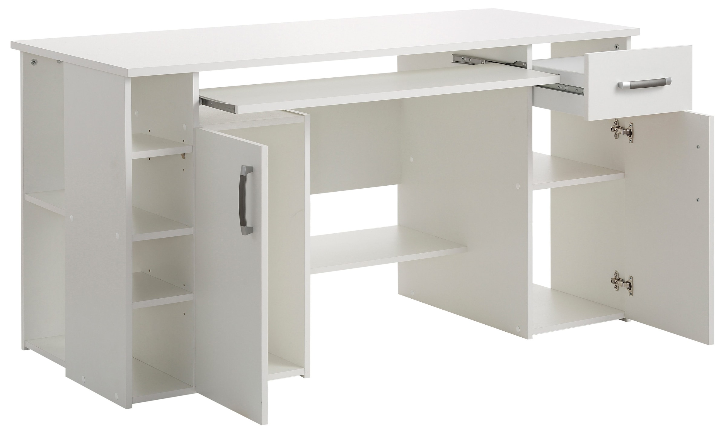 VOGL Möbelfabrik Schreibtisch »Tim mit seitlich offenen Fächern & Tastaturauszug,« Druckerablage, 1 Schublade, Breite 138 cm, Made in Germany
