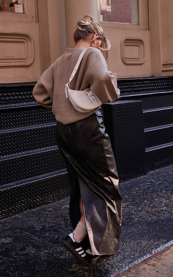 Noir Jupe Longue En Synthétiquecuir Effet Délavé