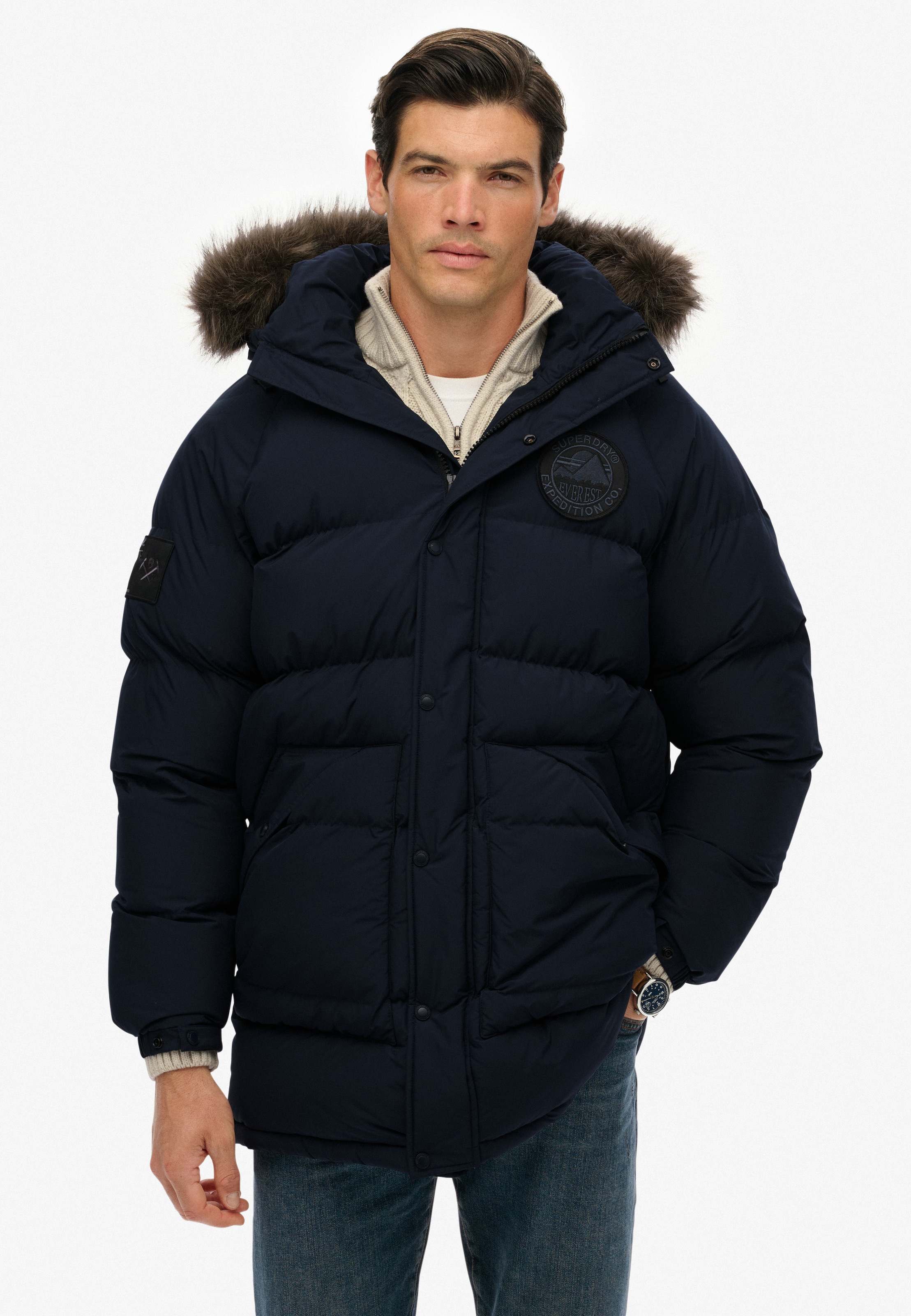 Superdry Steppjacke »EVEREST LONGLINE BAFFLED PARKA« mit Kapuze