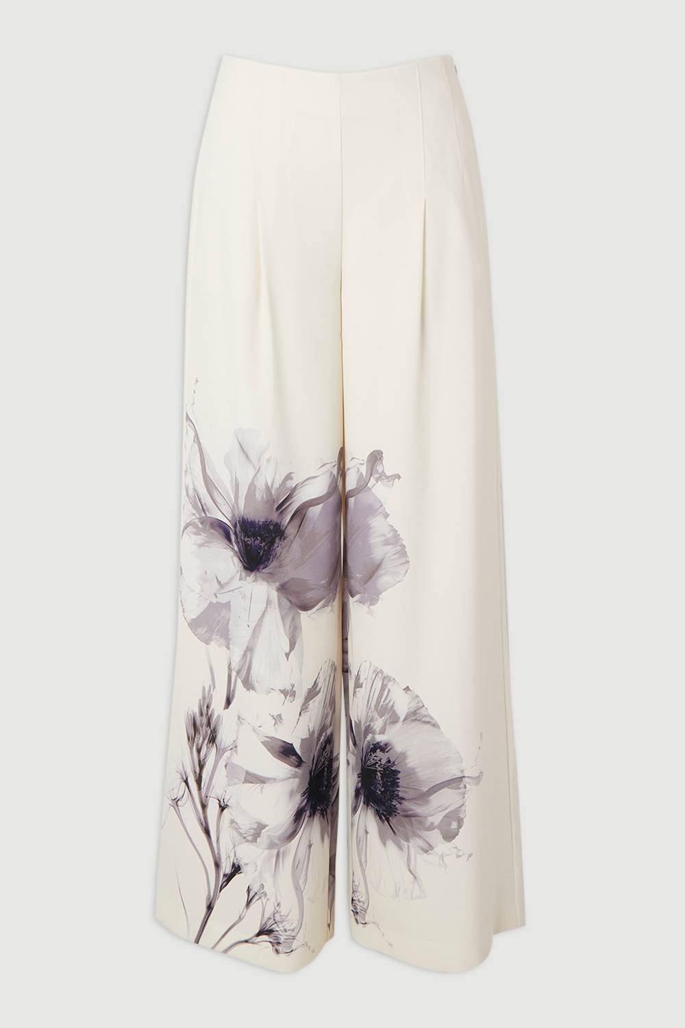 KarenMillen Pantalon Large à Plis en Crêpe Tailleur avec Imprimé Floral Placé