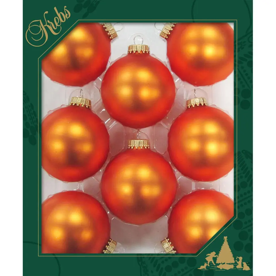 Krebs Kerstballen - wildfire velvet oranje - 8x - glas - 7 cm