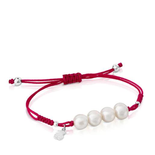 Pulseira TOUS Pearls com cordão fúcsia, prata e pérolas