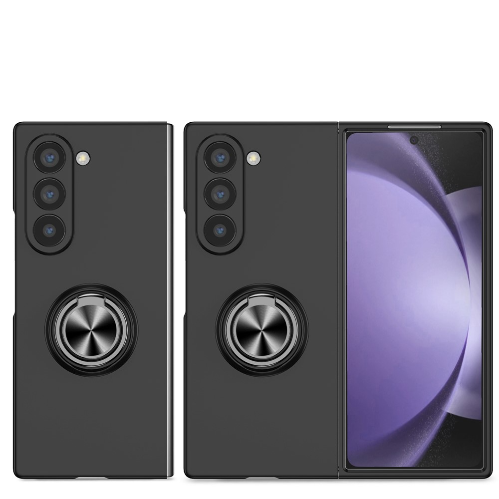 Samsung Galaxy Z Fold7 Hardcase Hülle mit Kameraschutz   Magnetischer Kickstand Haltering - Schwarz