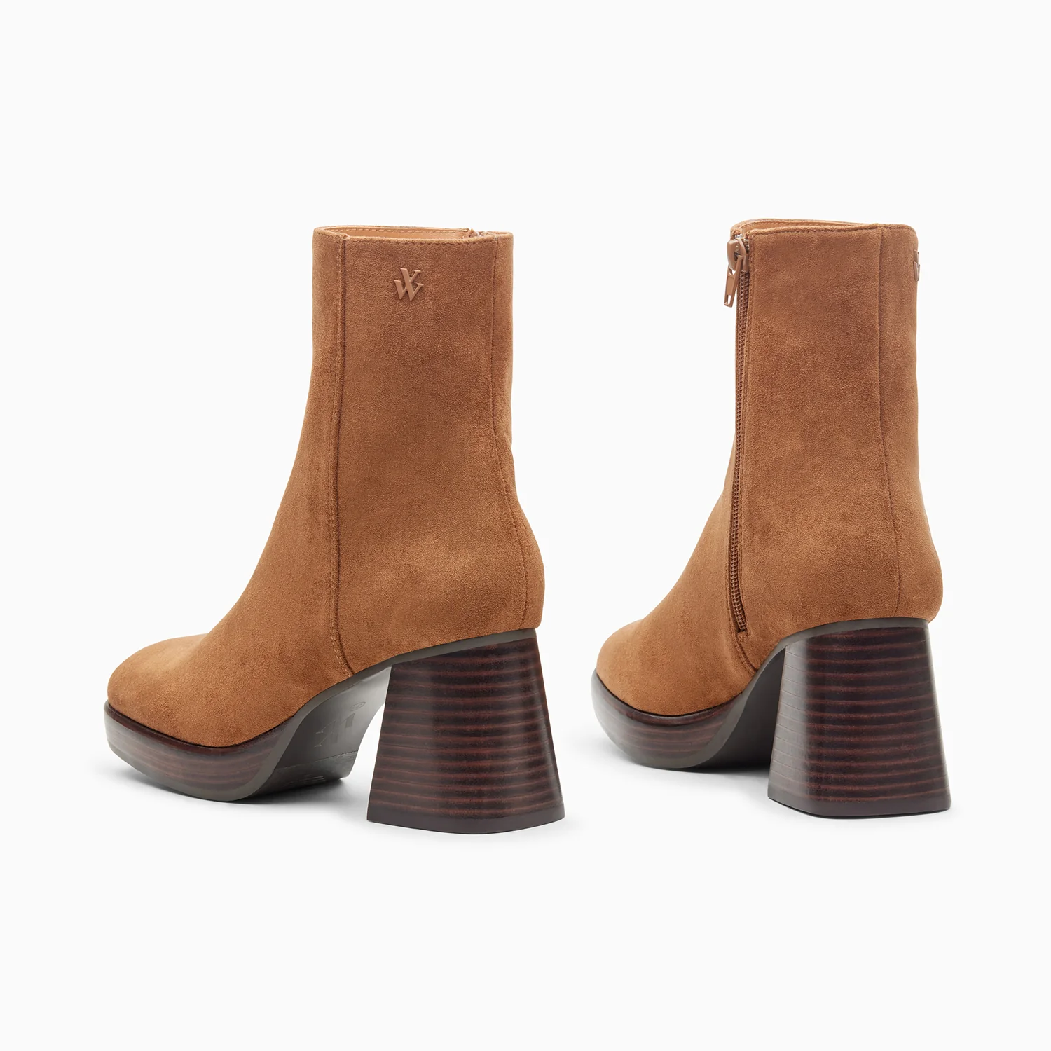 Bottines-Bottines Marina camel à plateforme et talon bois
