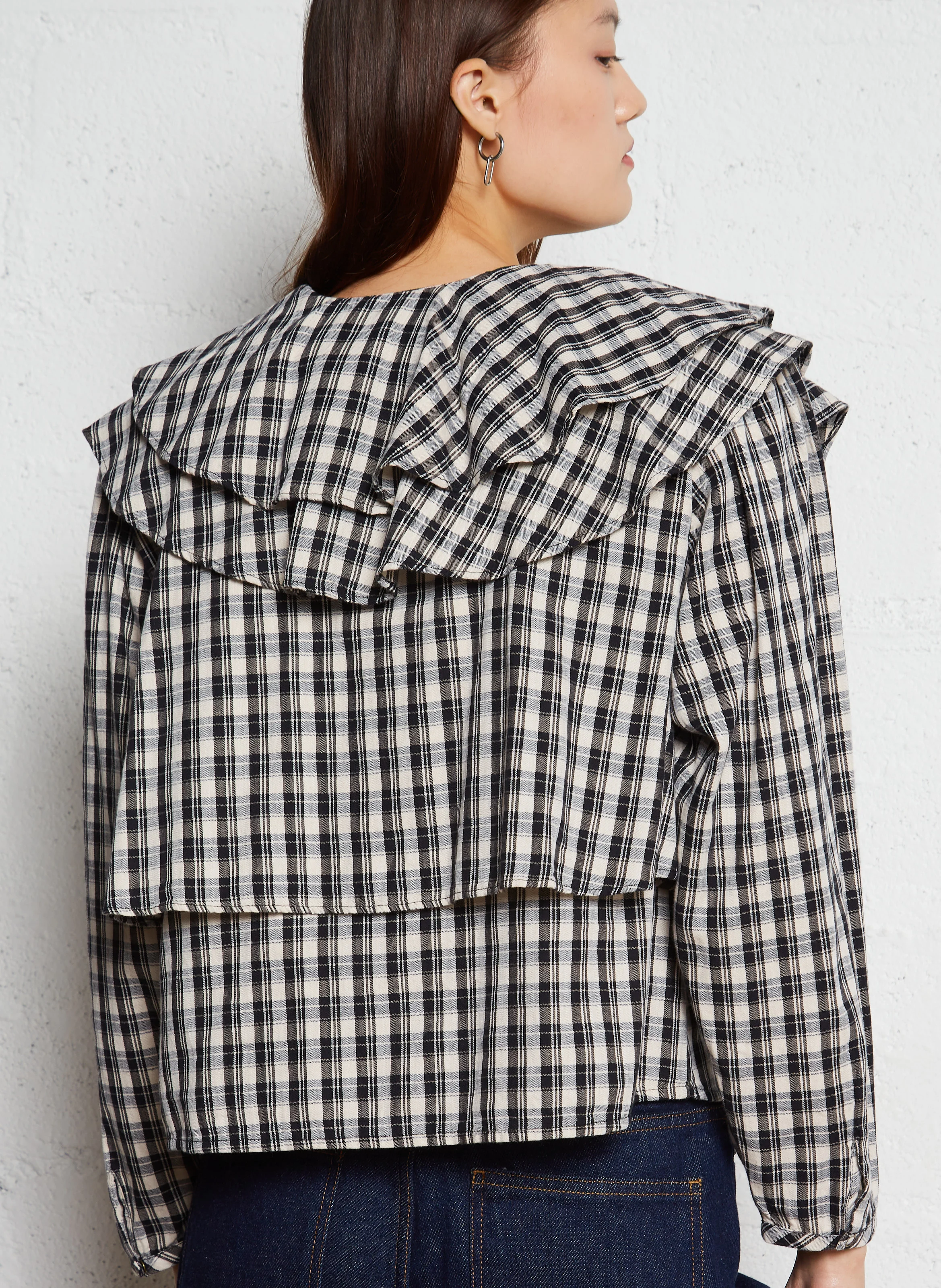 PARIS - Chemise droite col rond en coton | Noir