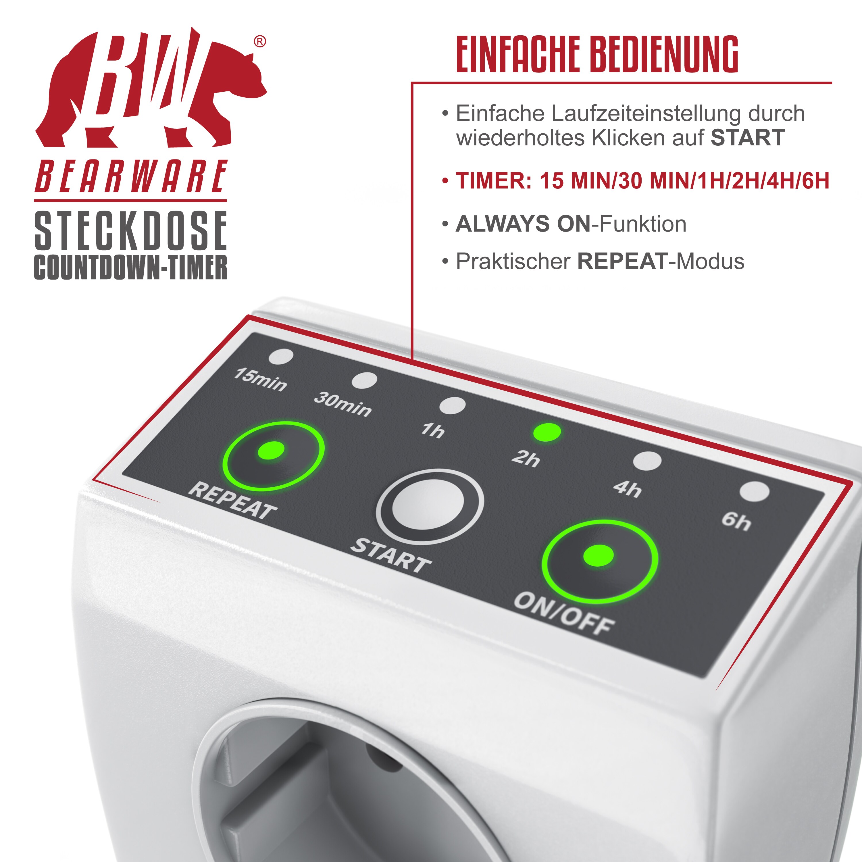 CSL Steckdosentimer / Countdowntimer einfache Bedienung - max. 240 V / 3840 W