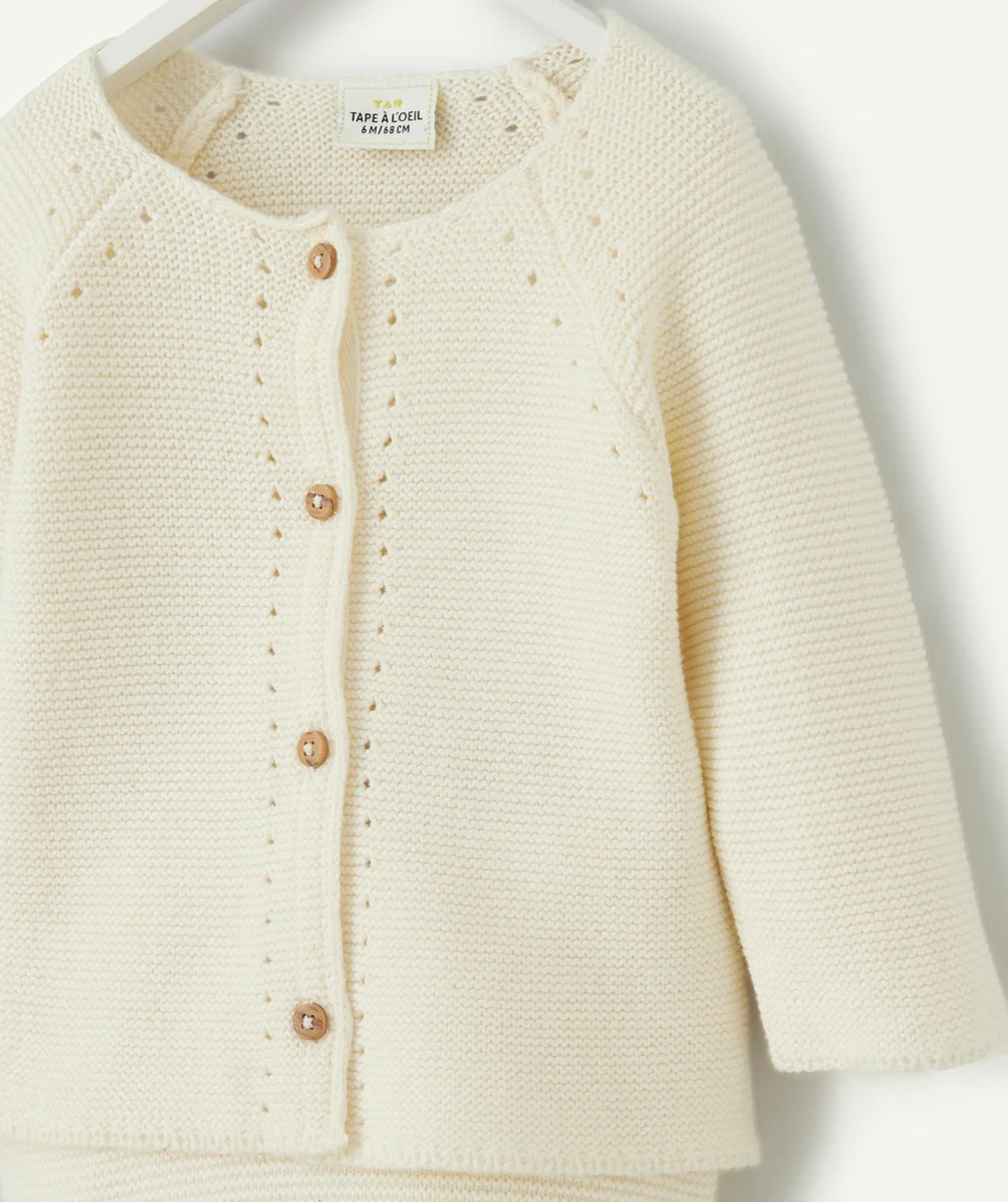 ENSEMBLE EN MAILLE DE COTON BIO ÉCRU