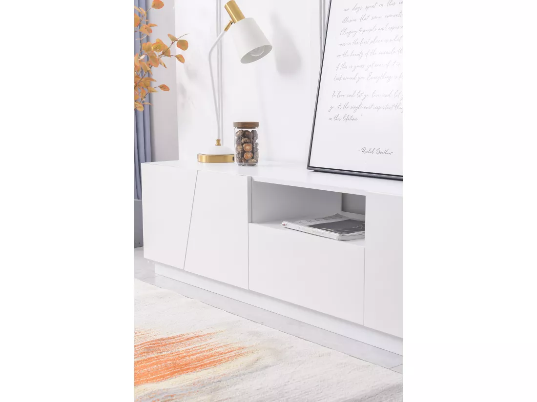 Meuble tv moderne en patchwork de 170 cm - style diagonale blanc
