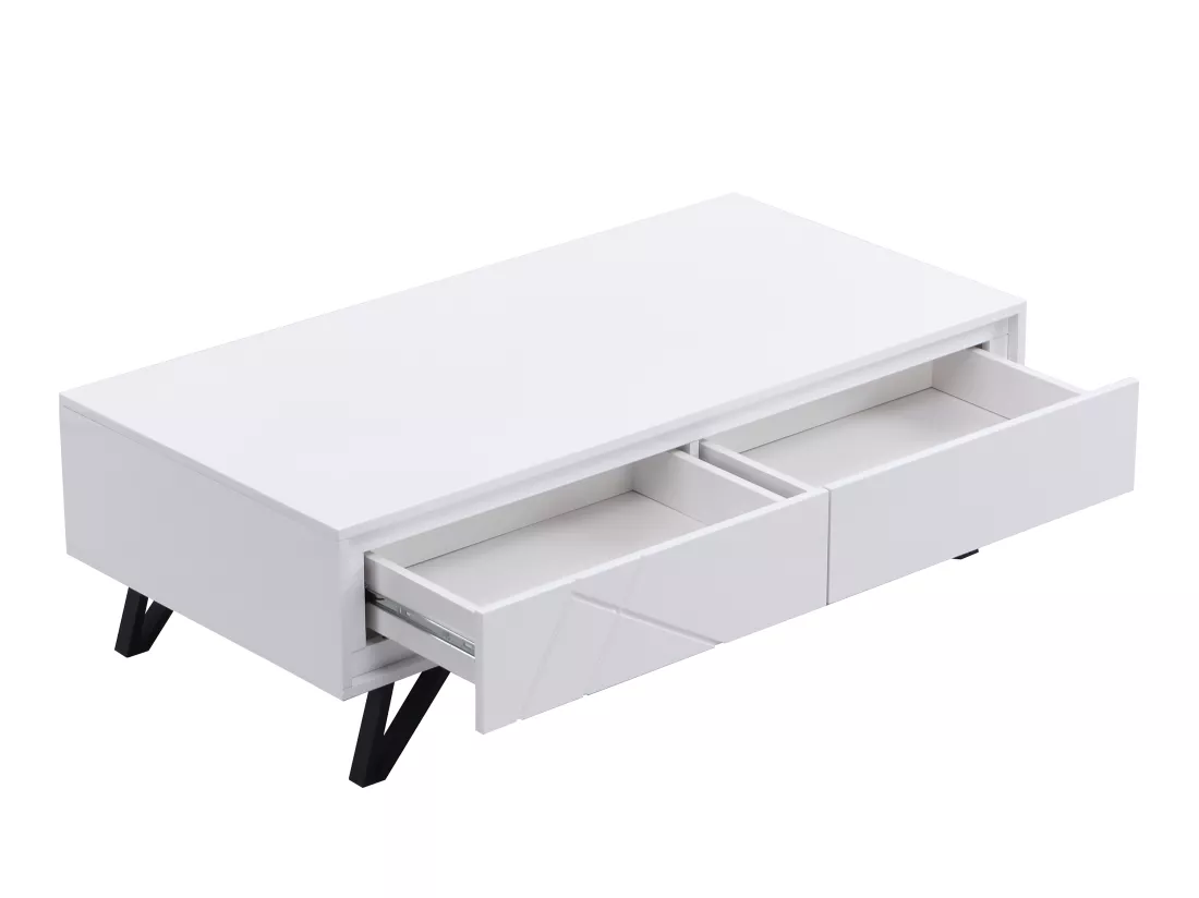 Table basse 2 tiroirs avec LEDs en MDF - Blanc laqué - SALIANO