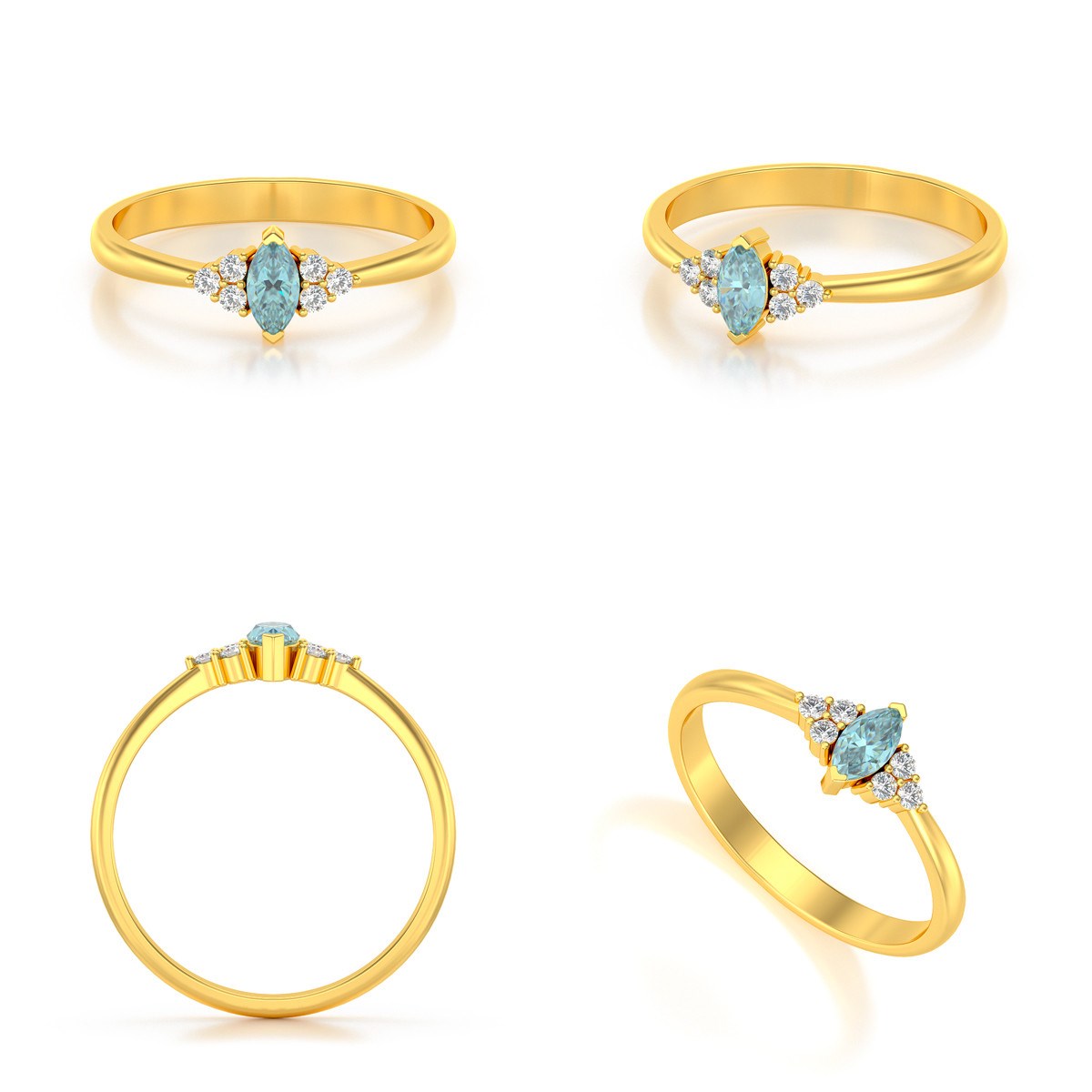 Bague ADEN Or 585 Jaune Aigue-Marine et diamants 2.1grs