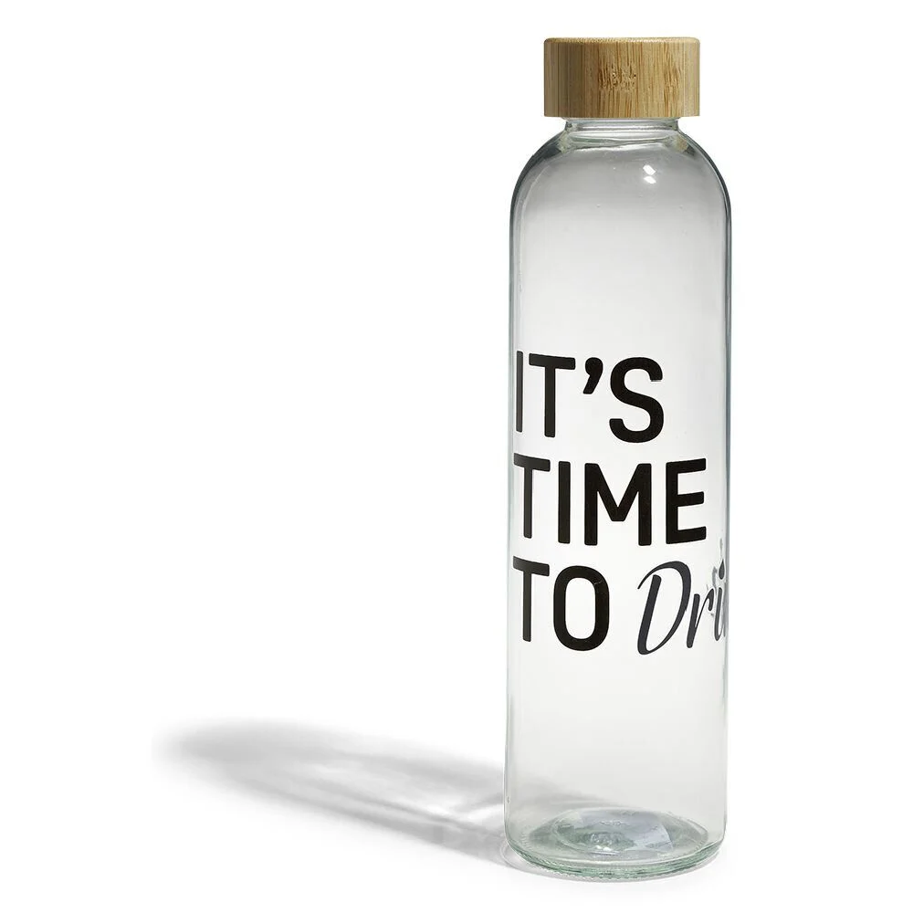 Bouteille verre transparent design noir avec bouchon bambou 730ml