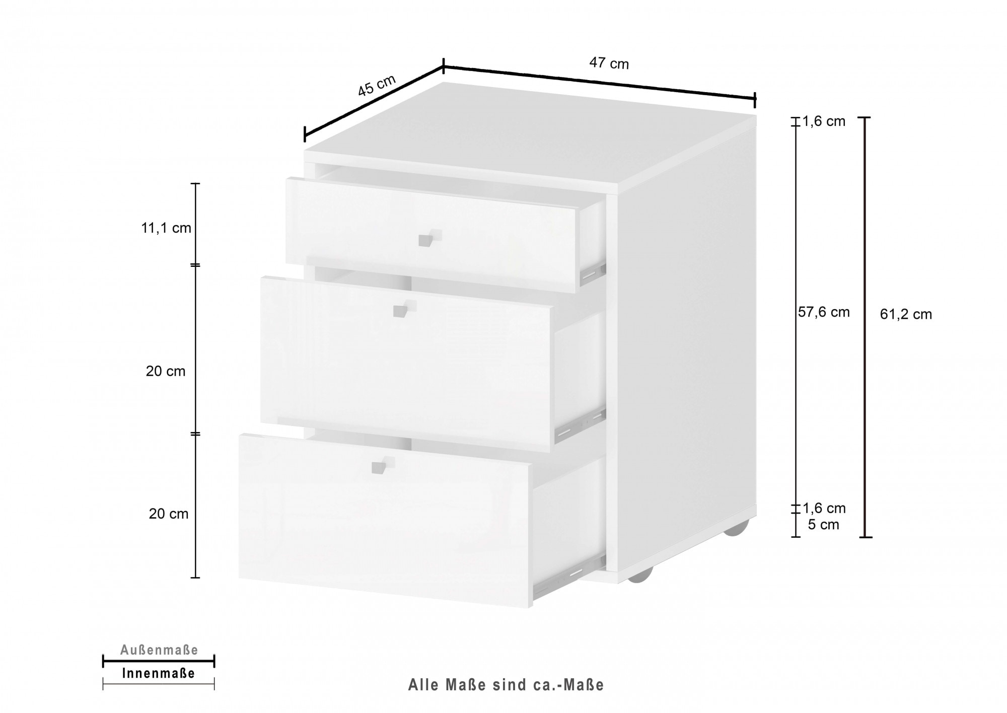 INOSIGN Rollcontainer »ESSE« 1 Stk. tlg. mit 3 Schubladen, Schreibtischcontainer, Höhe 61 cm