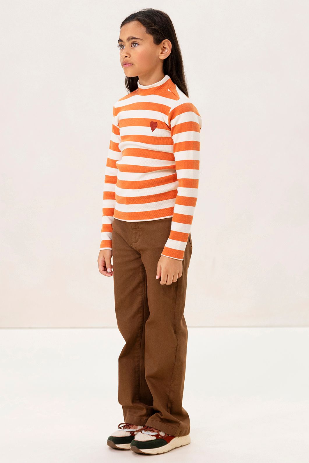 Oranje gestreept longsleeve t-shirt met mock hals