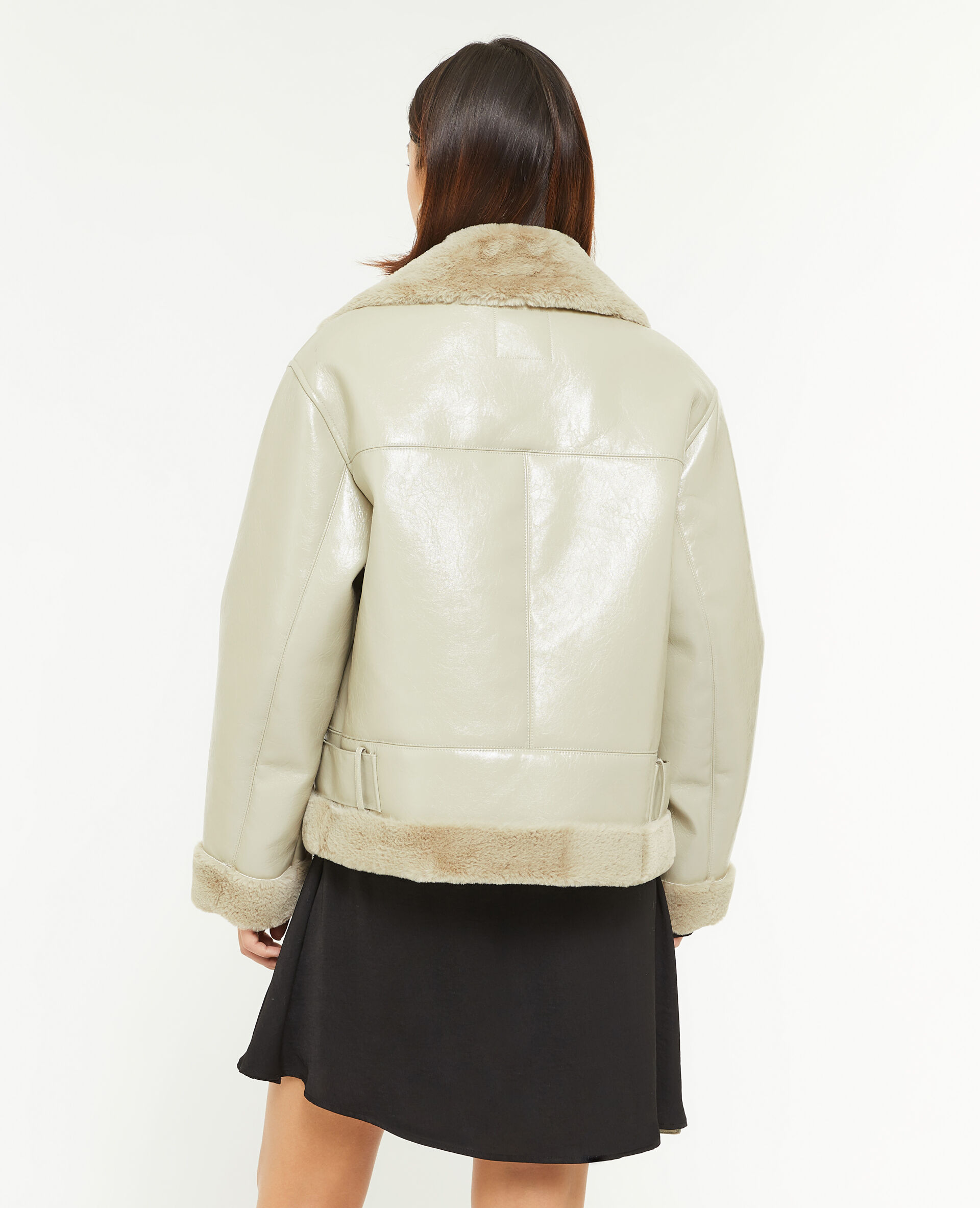 Blouson faux cuir avec doublure fourrure - Vert