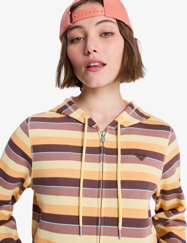 Perfect Stripe Sweat à capuche zippé rayé Marron Femme