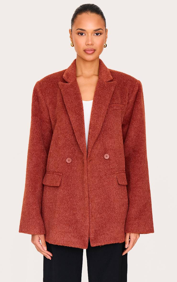 Orange Brûlé Blazer Oversize Effet Laine Texturé