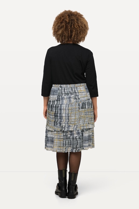Jerseykleid, Plisseerock, A-Linie, V-Ausschnitt, 3/4-Arm
