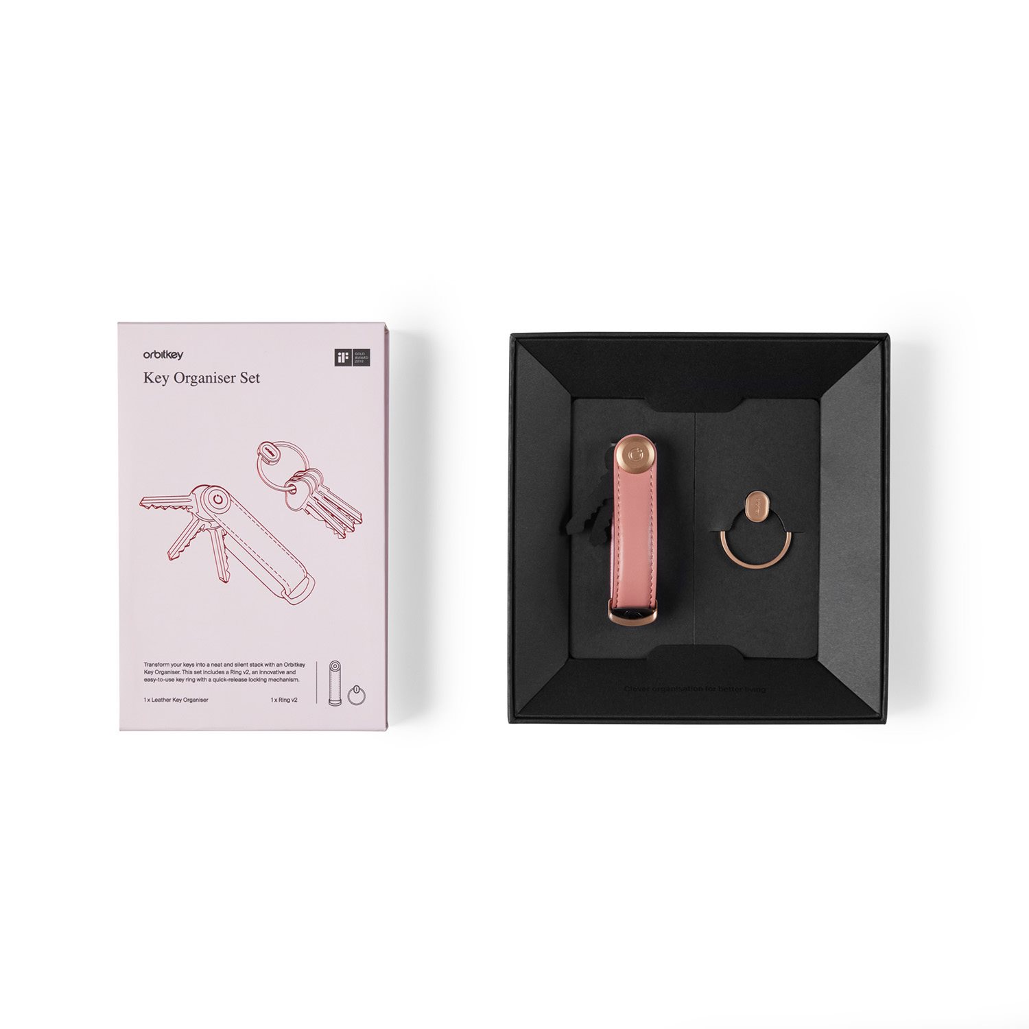 Orbitkey Leather Key Organiser + Ring V2 cotton candy