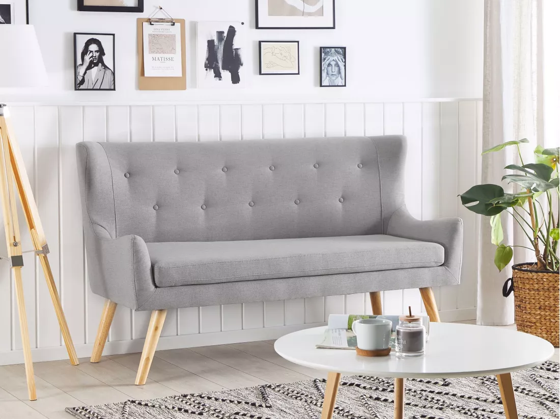 Canapé banquette 2 places en tissu gris clair SKIBBY