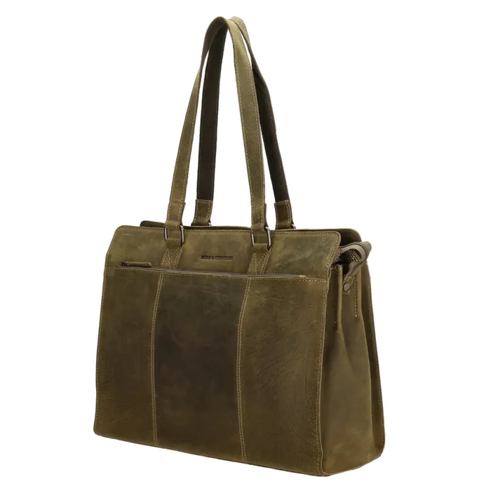 Hide & Stitches Idaho Laptoptas 15,6 inch Olijfgroen