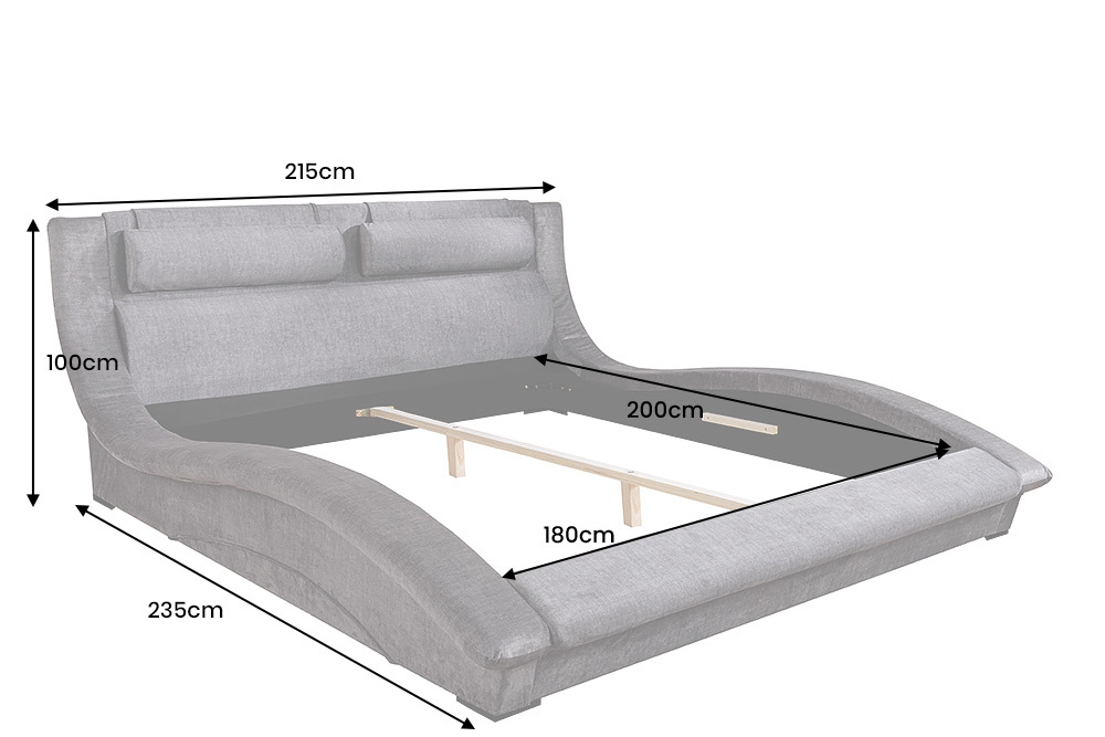Modernes Bett SWING 180x200cm grau Vogue Velours Samt geschwungenes Doppelbett