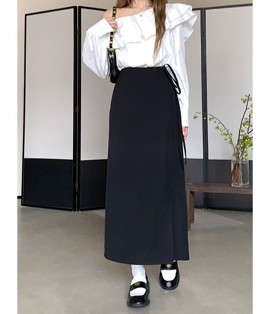 Auboi - Hoge taille effen maxi H-lijn rok