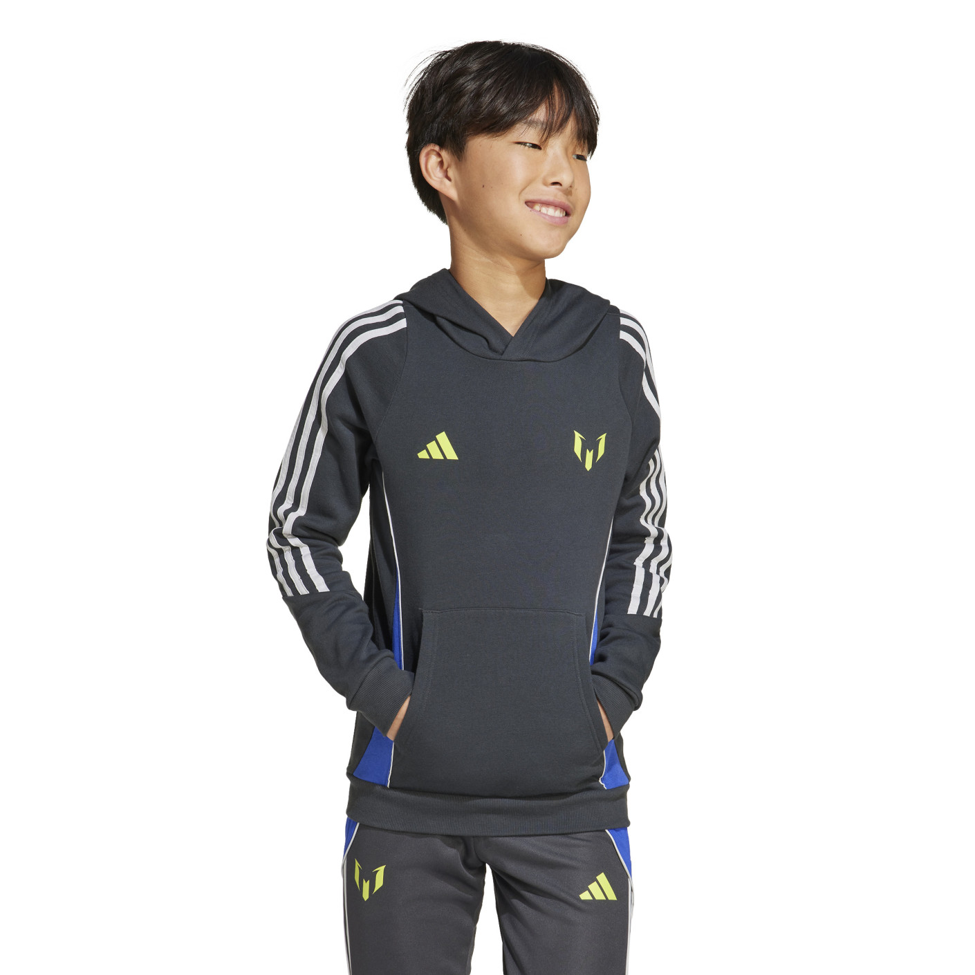 Adidas Messi Hoodie Kids Donkergrijs Neongeel Blauw
