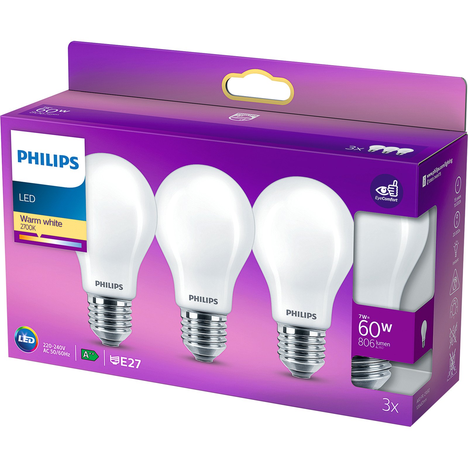 Philips Leuchtmittel LED 60WE27 Triopack SRT6