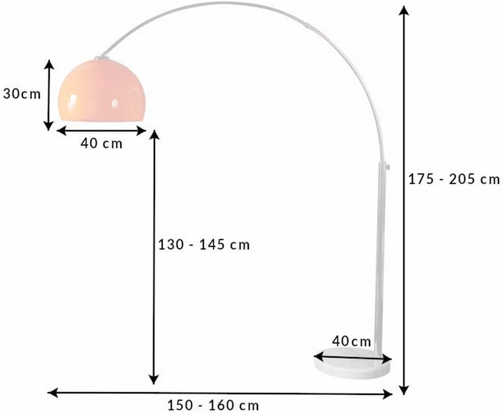 Design Retro Lounge Bogenlampe LUXX Orange & Chrom glänzend mit Marmorfuß Weiß 175-205cm Höhe verstellbar