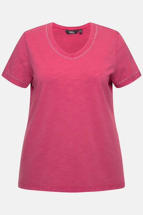 T-Shirt, cold dyed, Ziernieten, V-Ausschnitt, Halbarm