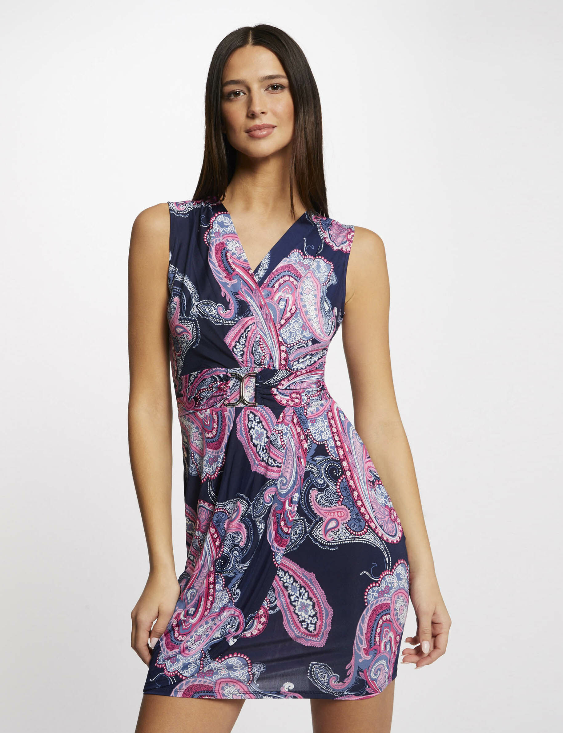 Robe ajustée drapée imprimé cachemire marine femme - marine