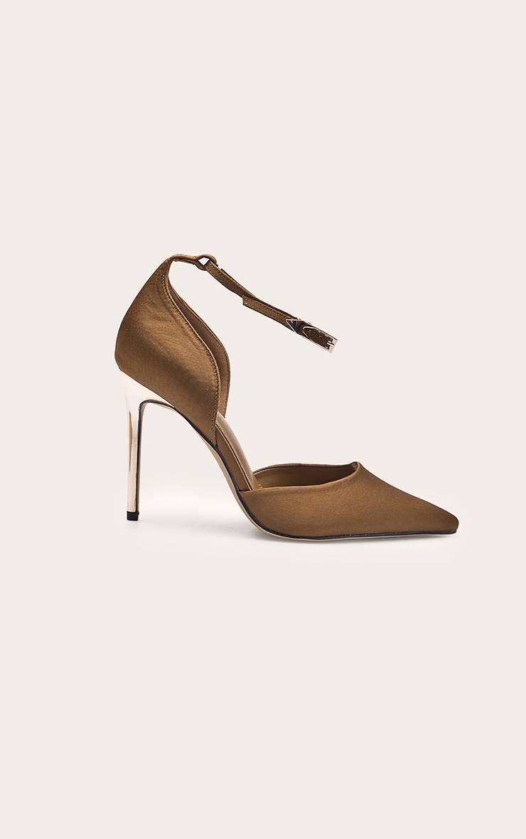 Vert Olive Escarpins À Talon Doré En Satin