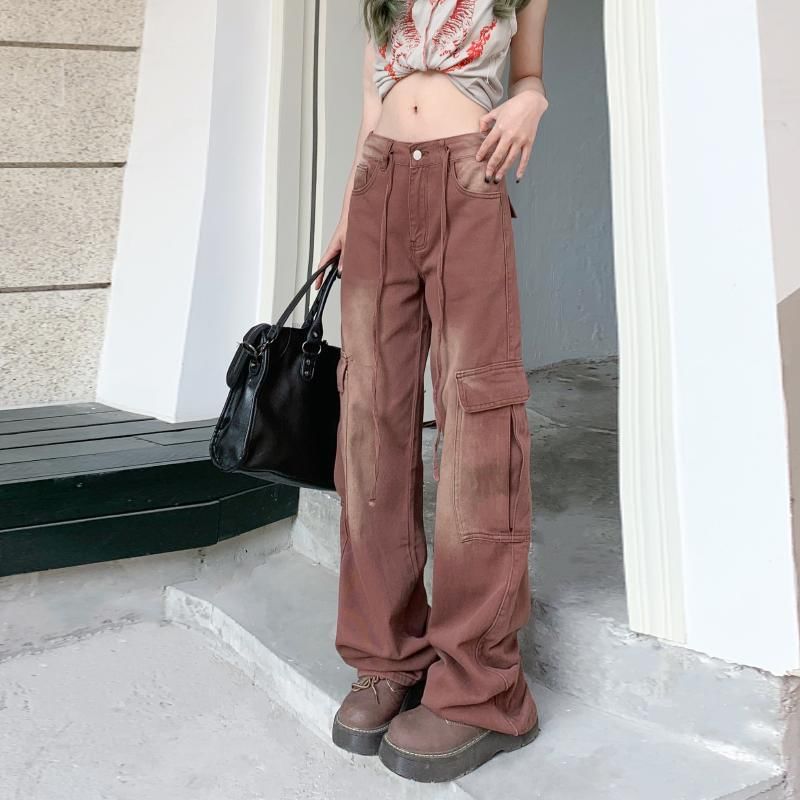 Kenning - Low Rise Washed Wide Leg Cargo Jeans