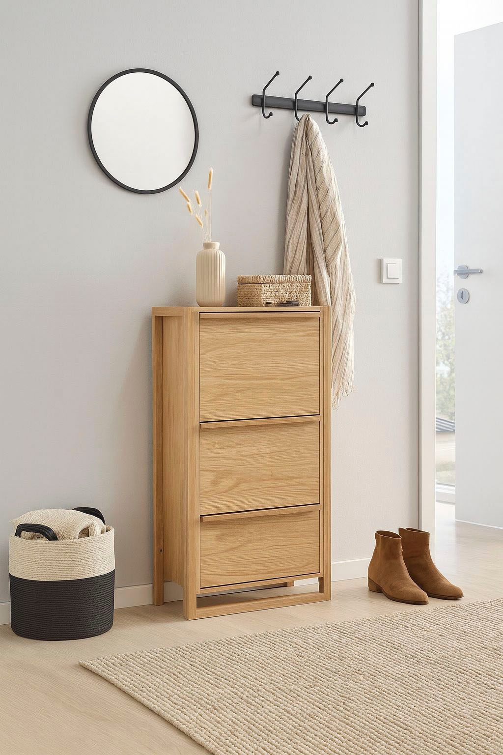 Woodman Schuhkommode »NewEst« Breite 67 cm, mit 3 Klappen, Holzfurnier aus Eiche, FSC®
