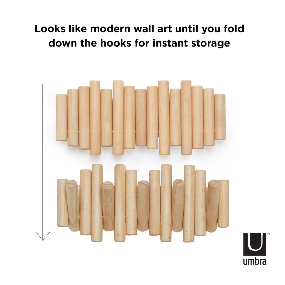 Wandkapstok Umbra Picket 5 haken naturel hout