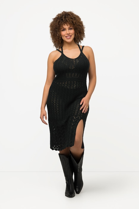 Häkelkleid, V-Ausschnitt, Spaghettiträger, ärmellos