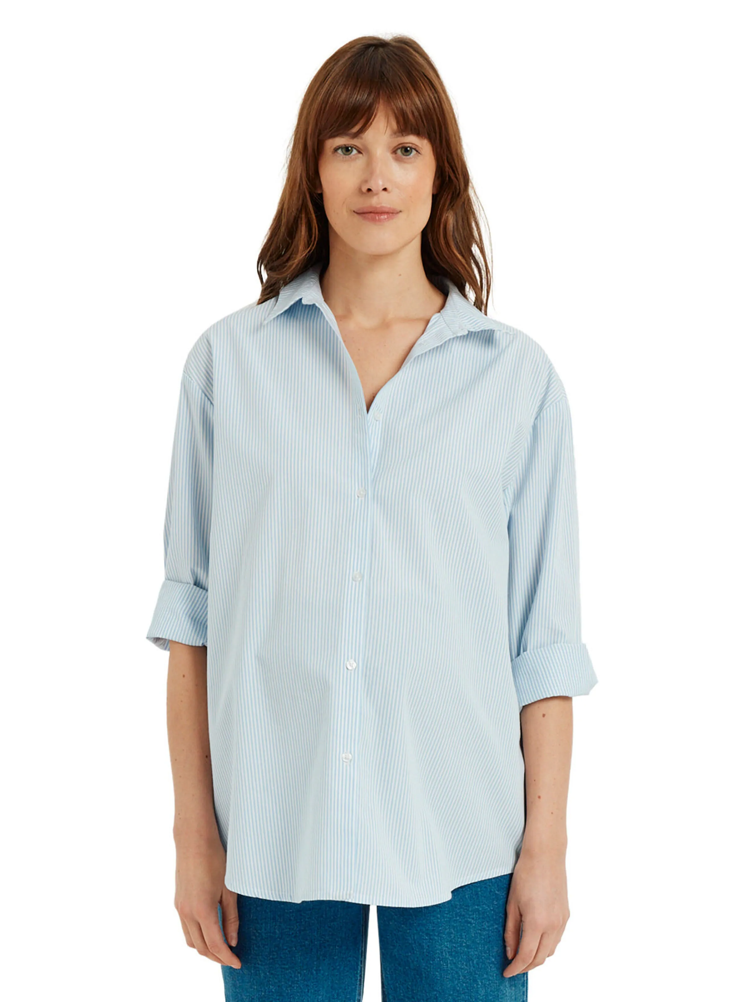 Vertbaudet Hemdbluse für Schwangerschaft und Stillzeit aus gestreiftem Popeline hellblau