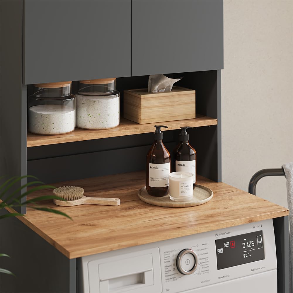 Vicco Waschmaschinenschrank Anthrazit/Goldkraft Eiche Viktor 68x88x60 cm - Badezimmerschrank für die Waschmaschine, Zusätzlicher Stauraum oberhalb des Geräts für Waschmittel & Zubehör